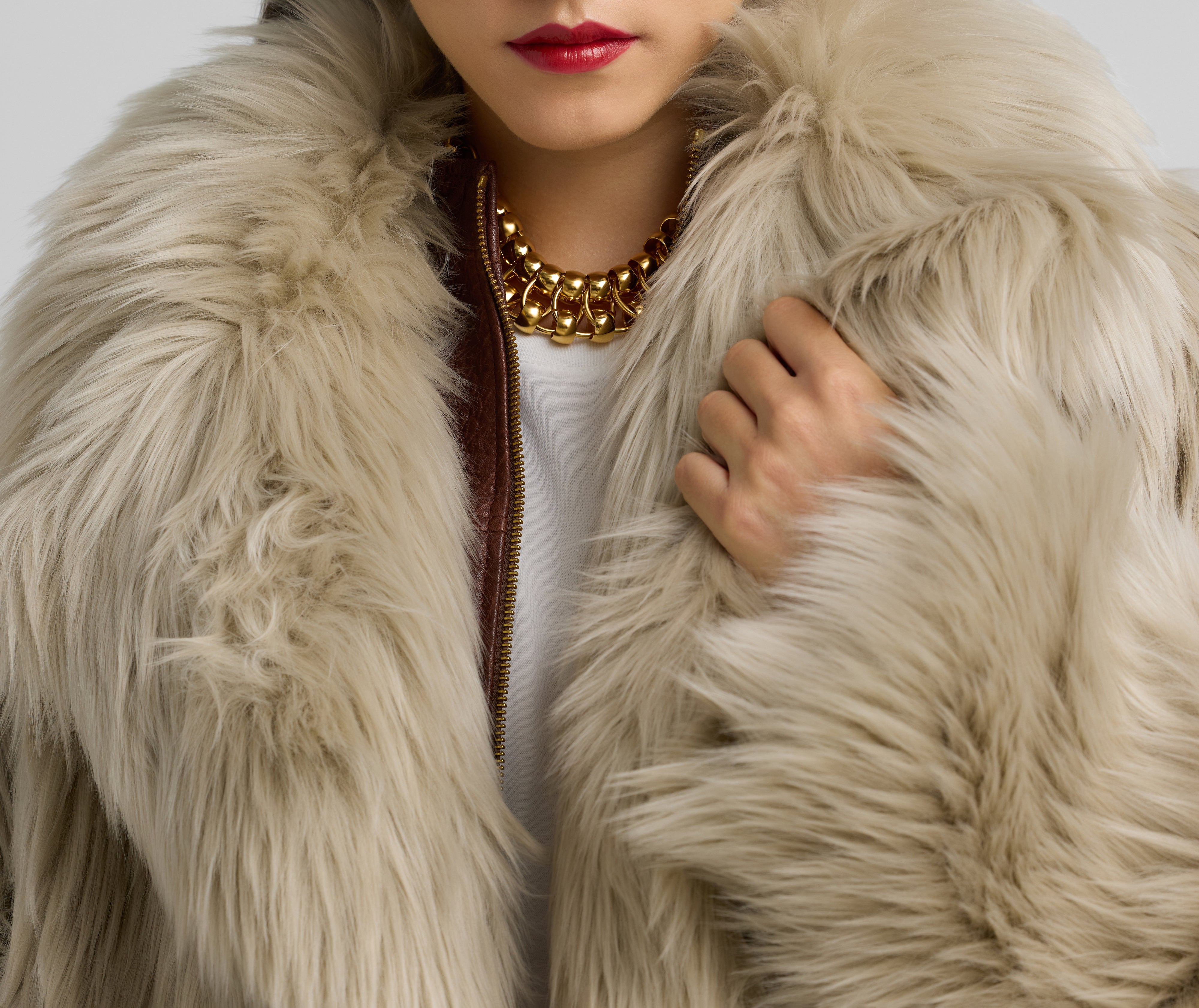 ★NOFFICIALNOFFICE★ CURLY FUR SHAWL JACKET Golden Island Fox Fur Shawl Collar | SKANDINAVIK FUR