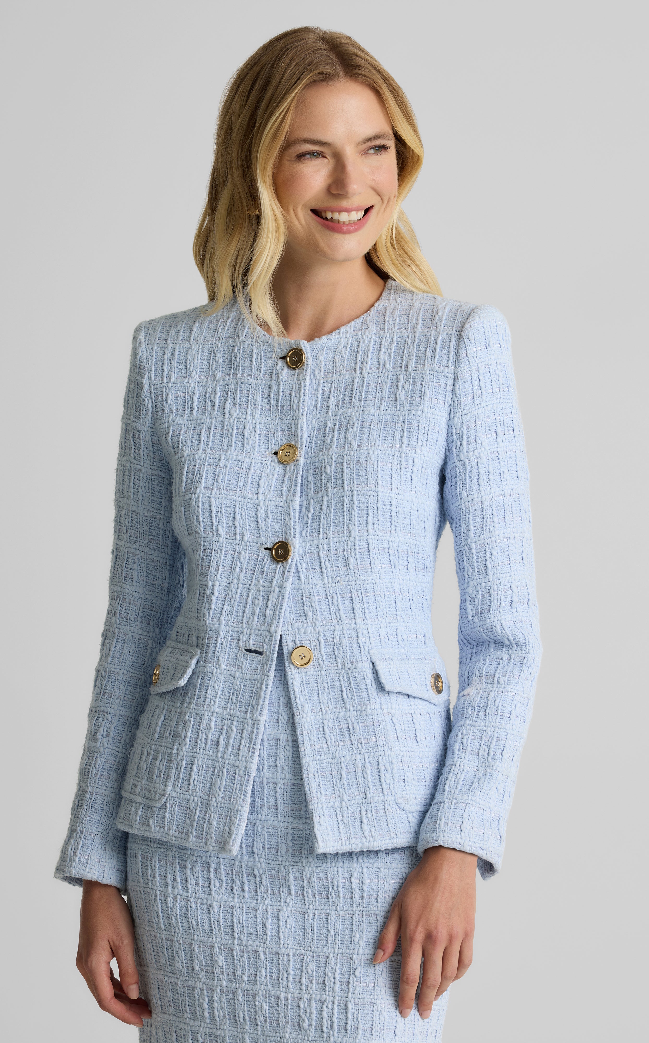 【ALUDE】4pockeL siver button tweed jacket Arden Jacket in Lenox Tweed – St. John Knits