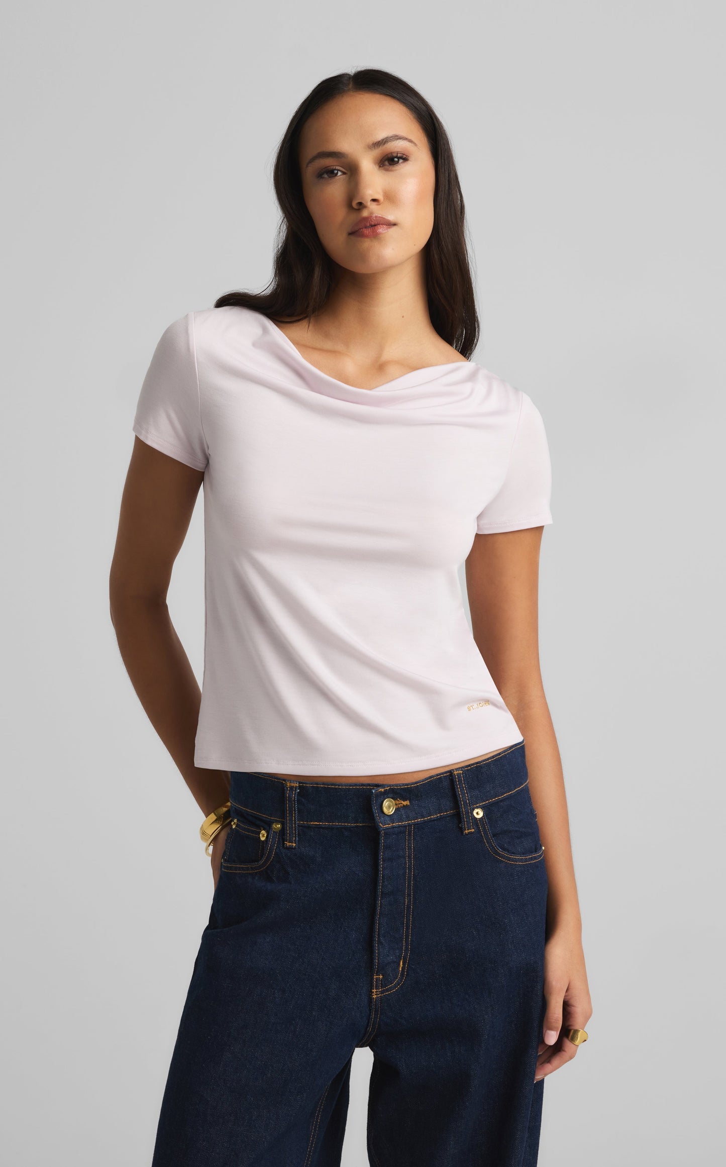 Polished Stretch Cowl Neck Top