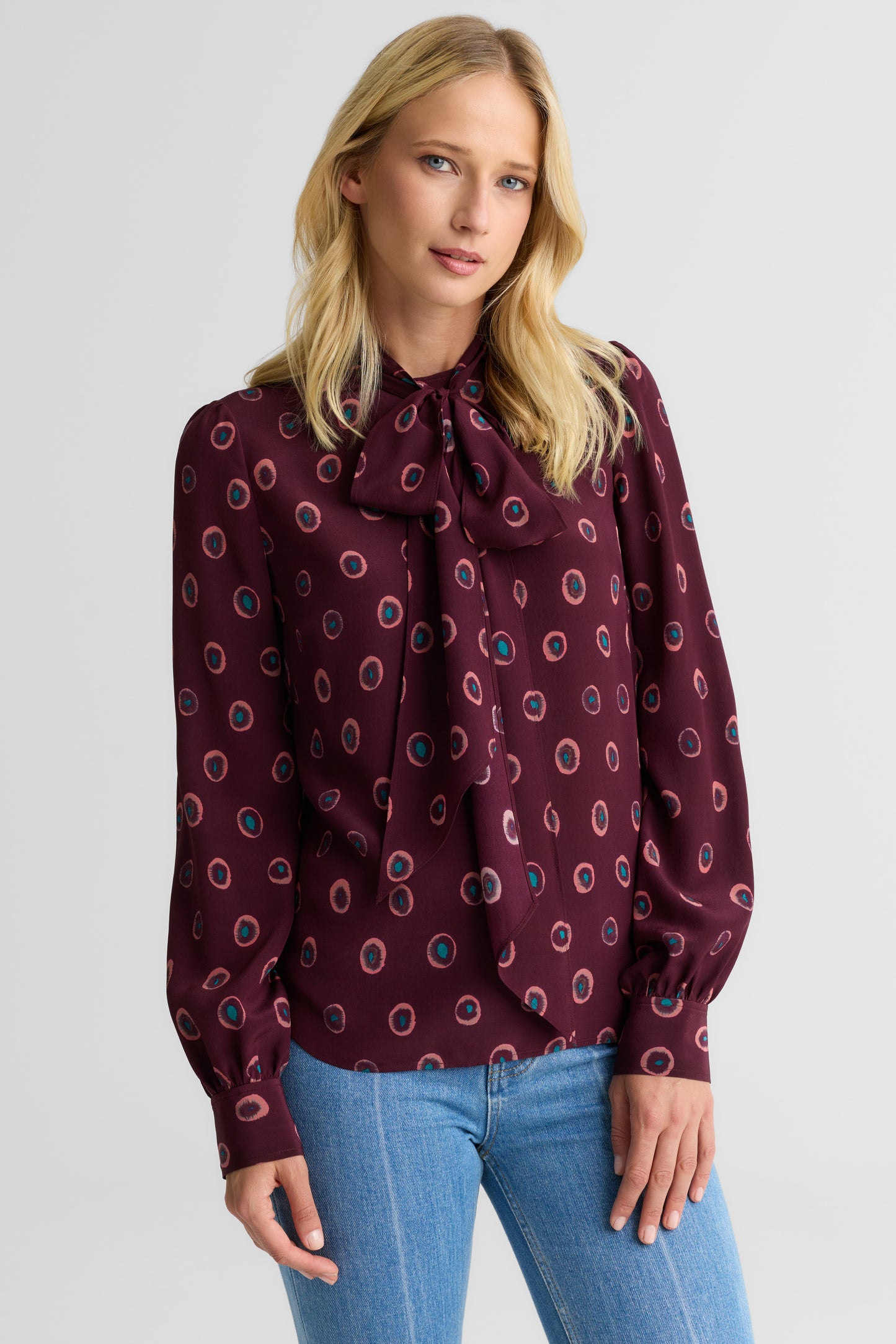 Hannah Bow Blouse In Abstract Ink Print
