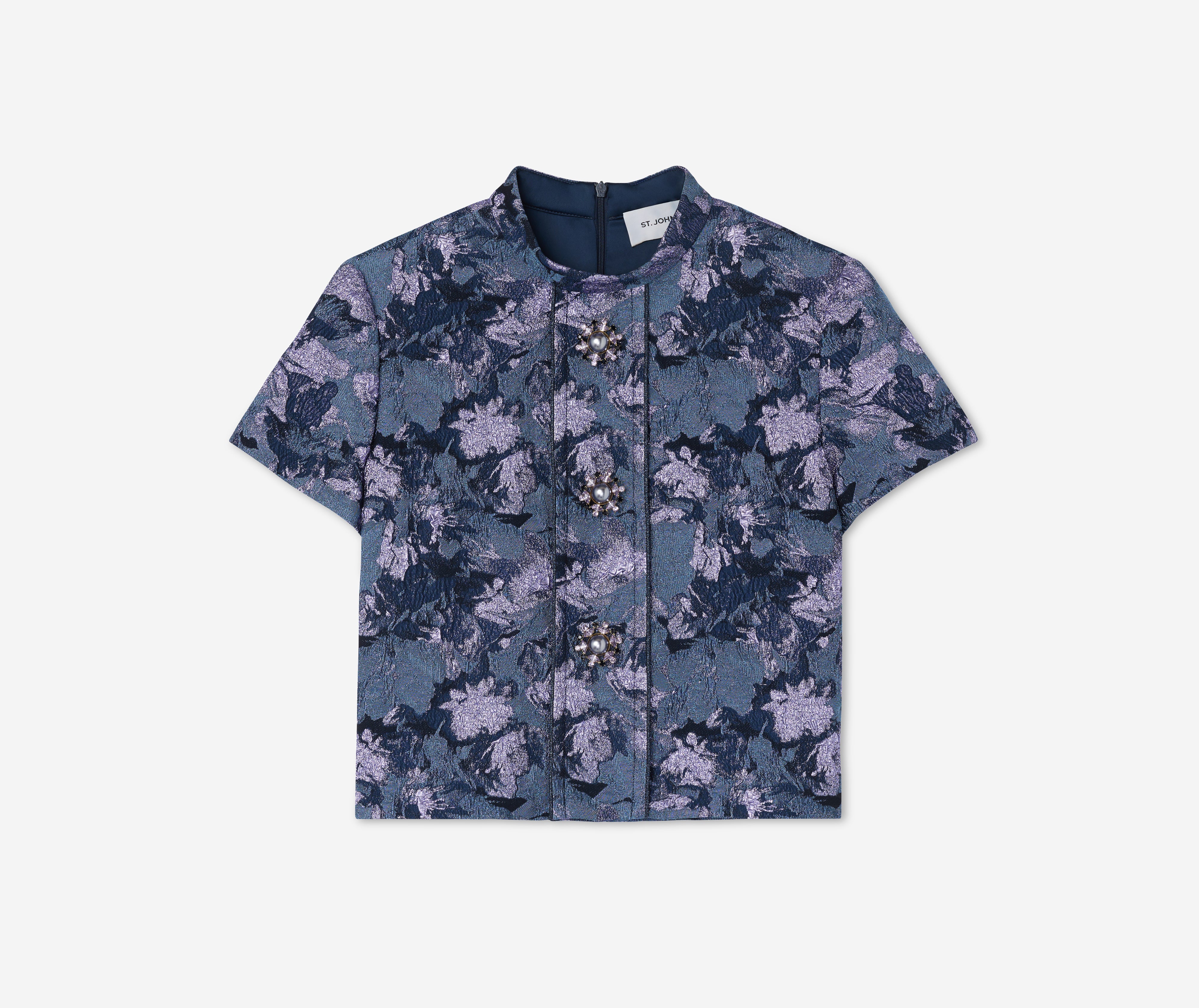 Metallic Floral Gaufre Blouse – St. John Knits