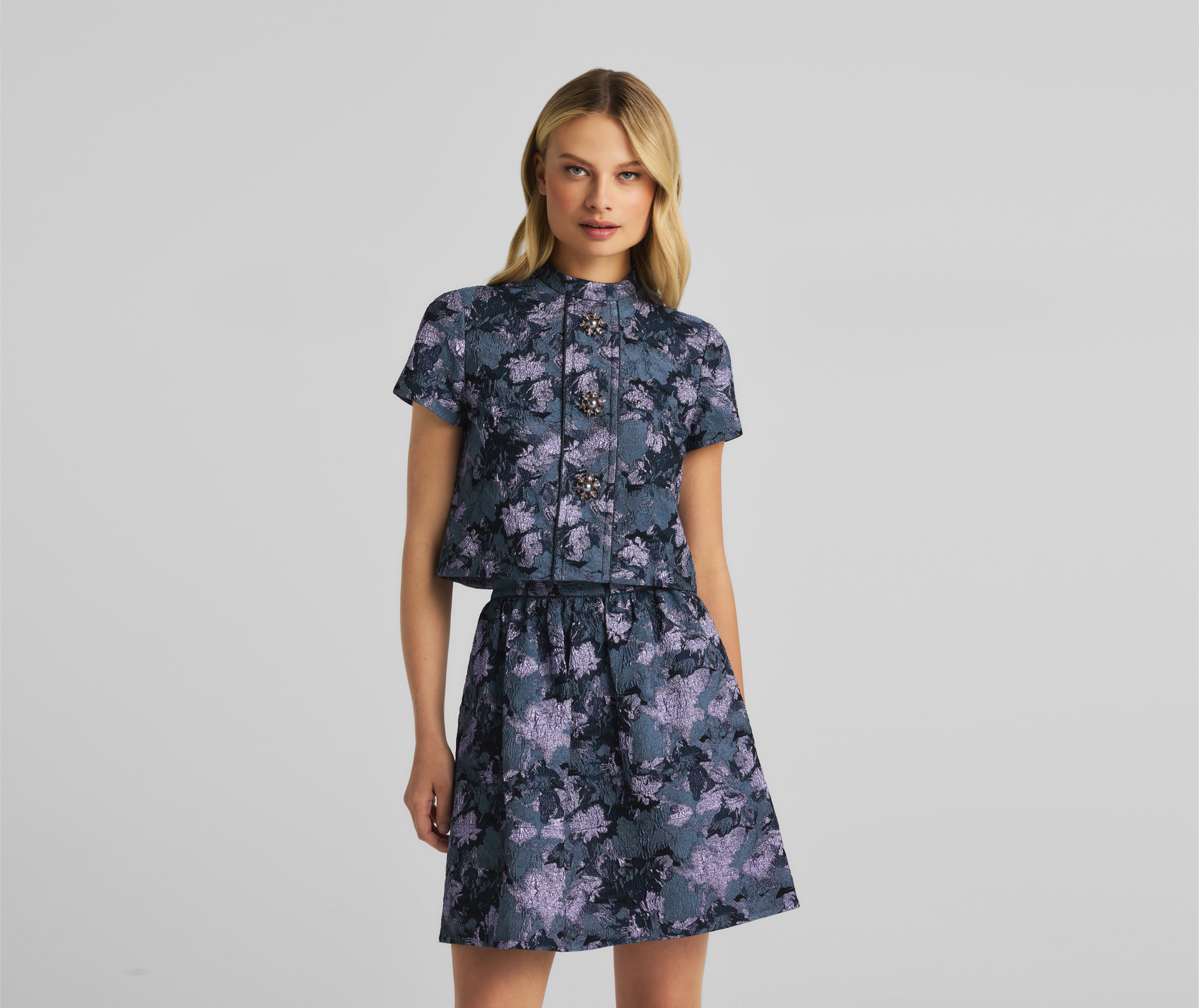 Metallic Floral Gaufre Blouse – St. John Knits