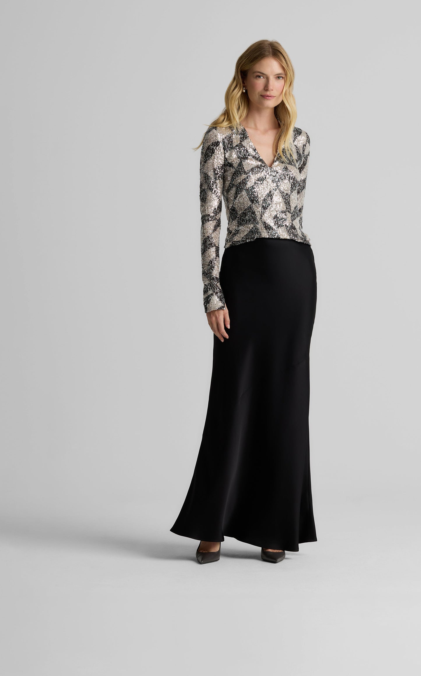 Megan Top in Stretch Geo Paillettes