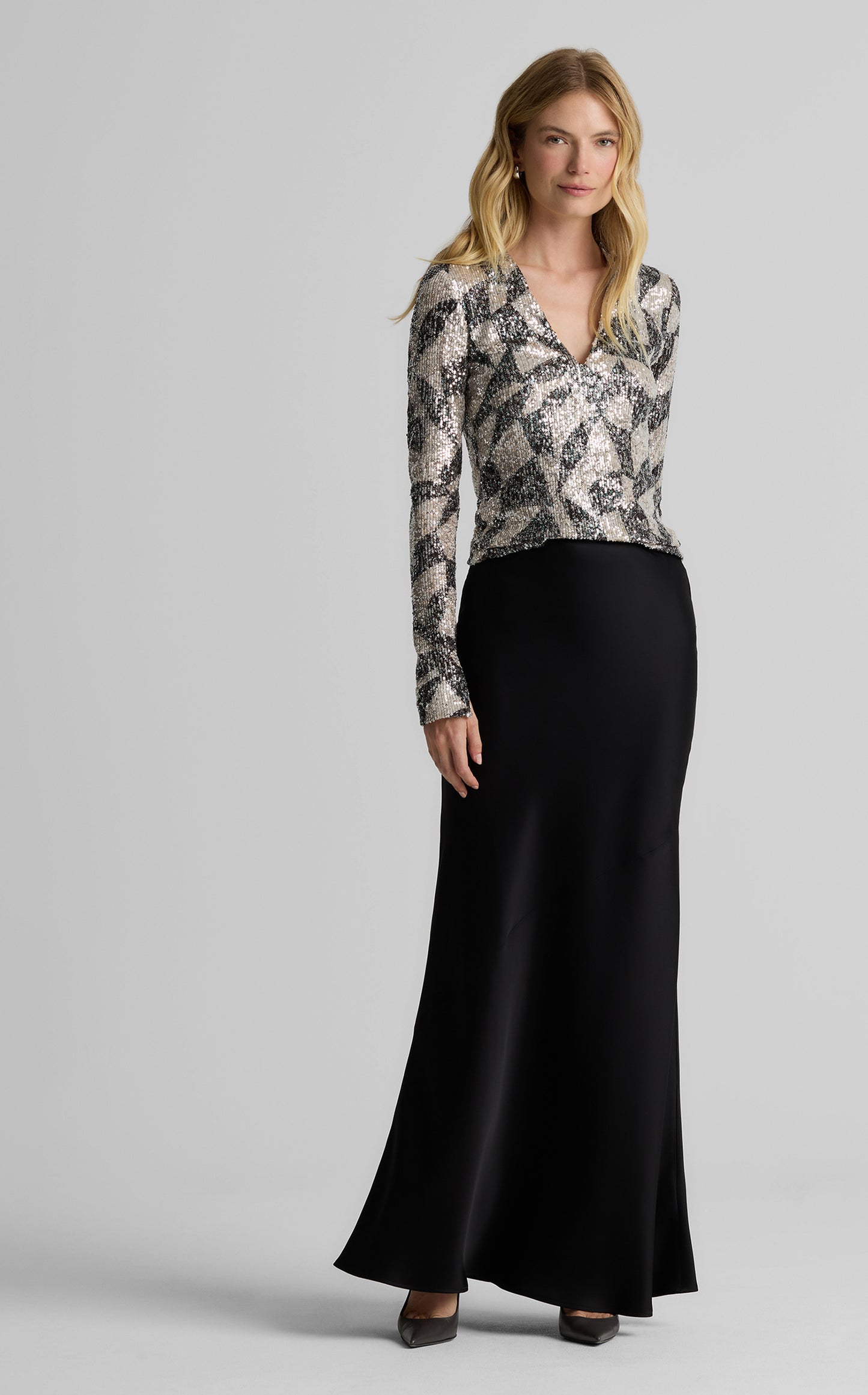 Megan Top in Stretch Geo Paillettes