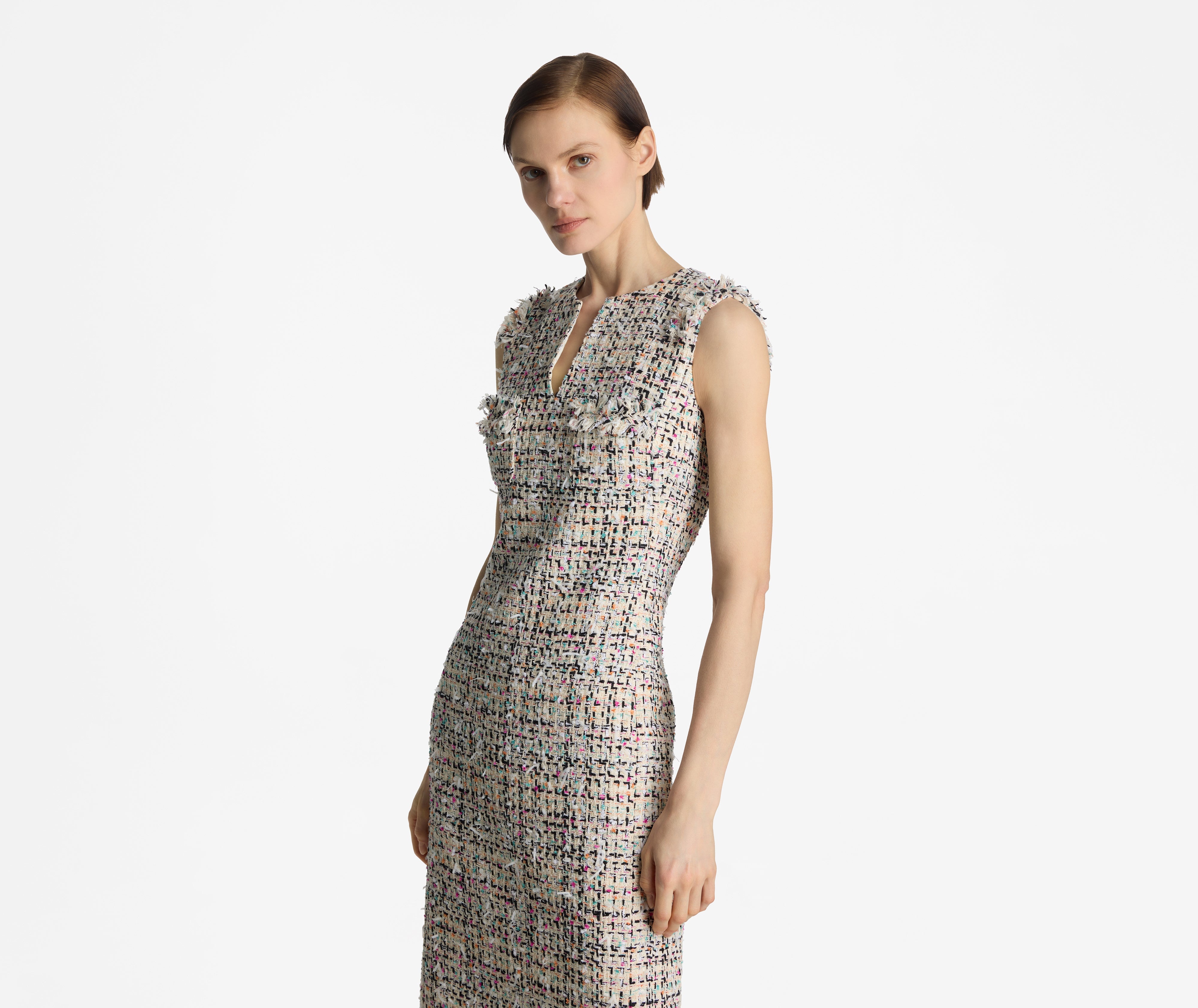 Multicolor Eyelash Tweed Dress – St. John Knits Multicolor Eyelash Tweed Dress – St. John Knits