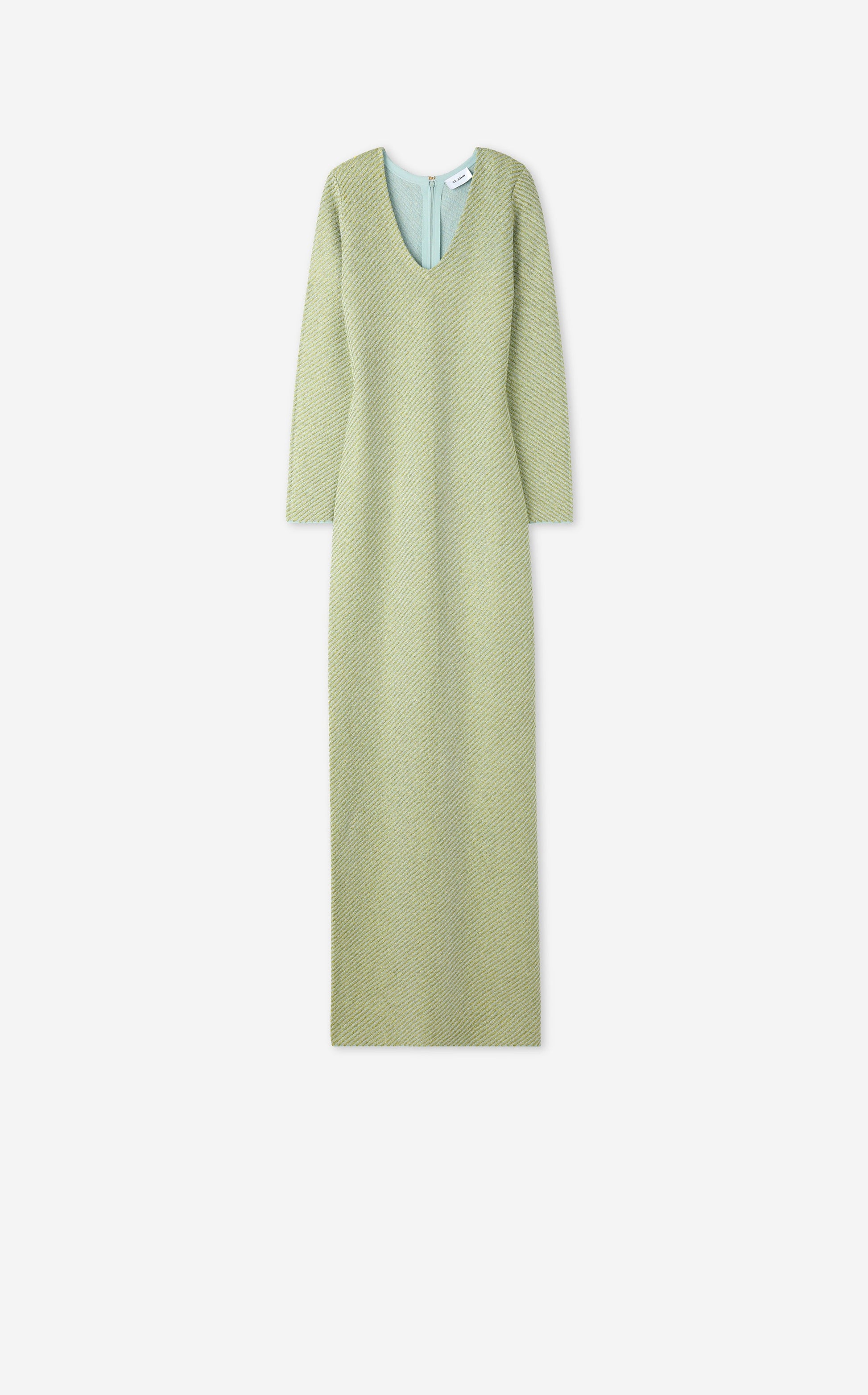Sequin Stretch Twill Knit V-Neck Gown