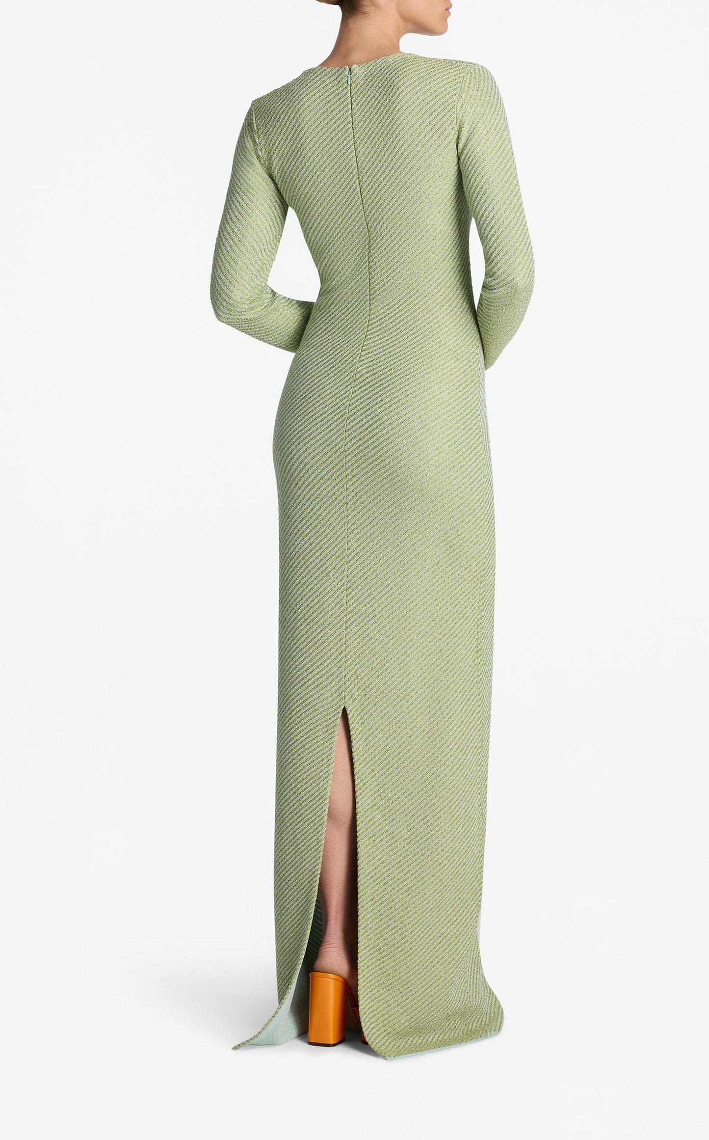 Sequin Stretch Twill Knit V-Neck Gown