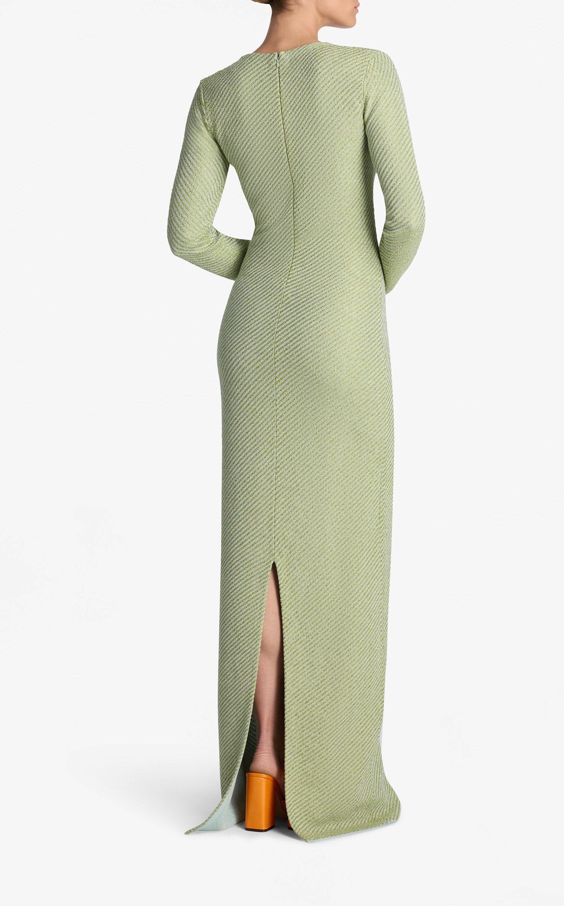 Sequin Stretch Twill Knit V-Neck Gown