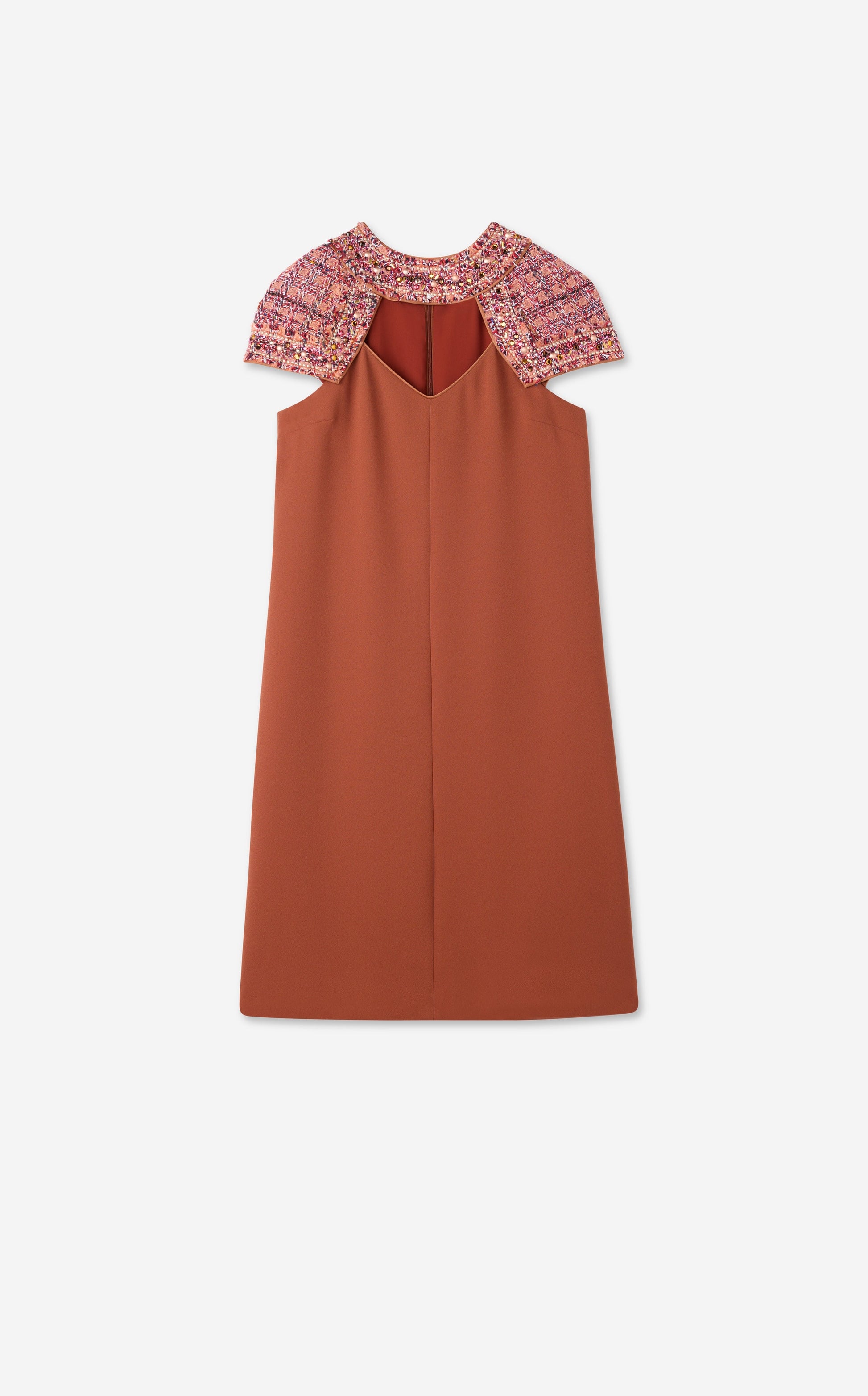 Satin Back Crepe Embellished Collar Short Dress