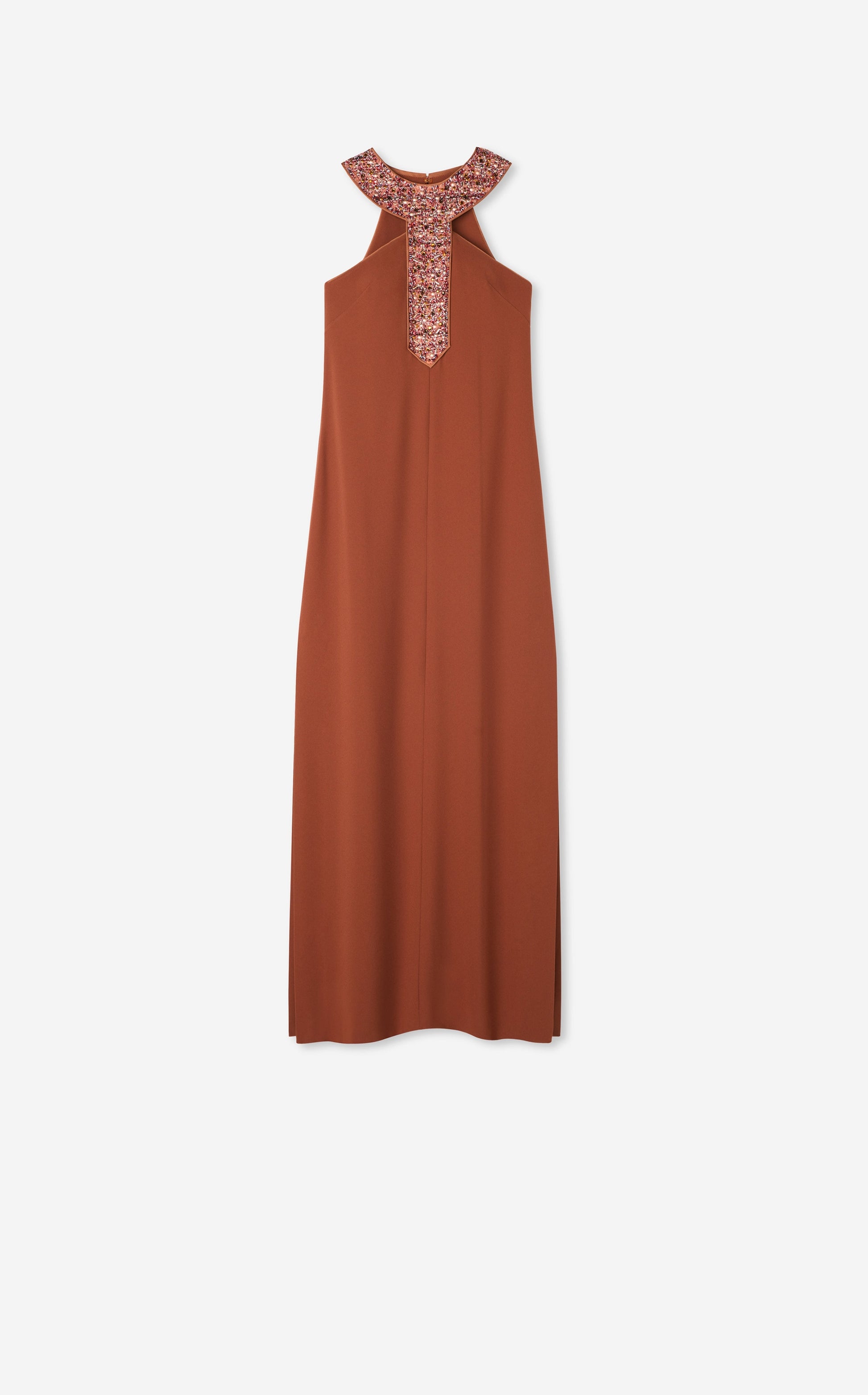 Satin Back Crepe Embellished Collar Dress