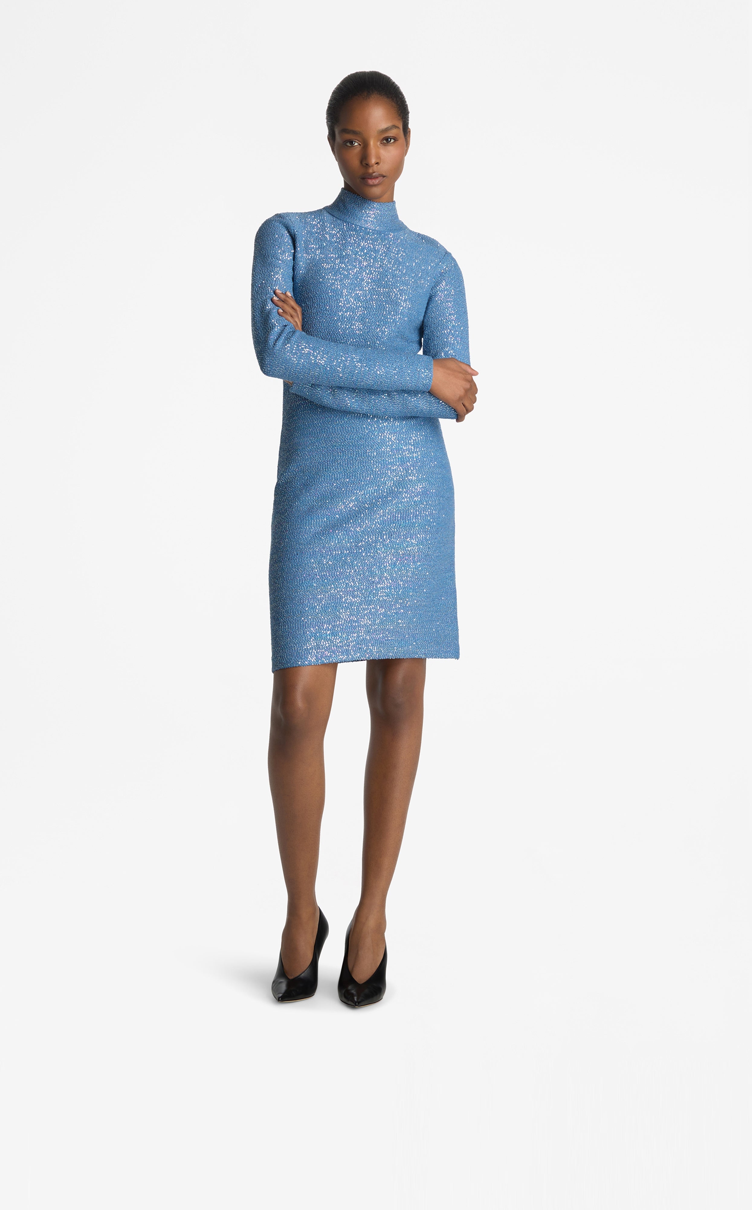 Mock Neck Sequin Knit Dress – St. John Knits