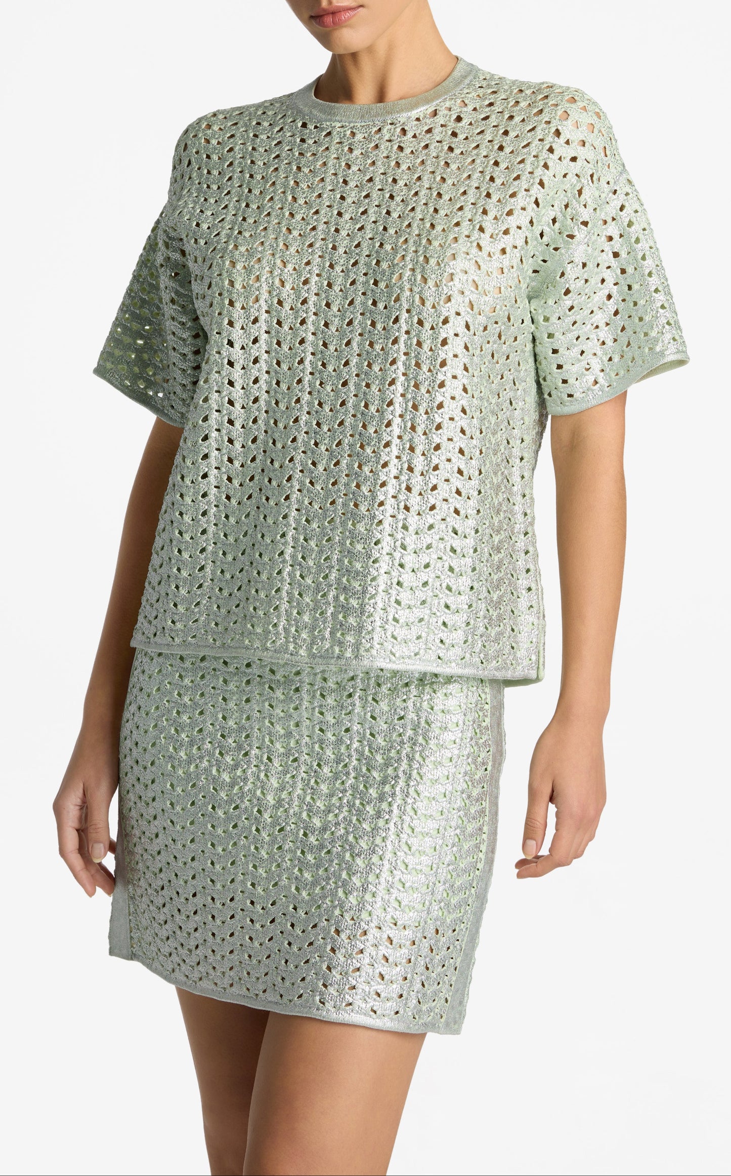 Lacquered Crochet Knit Top