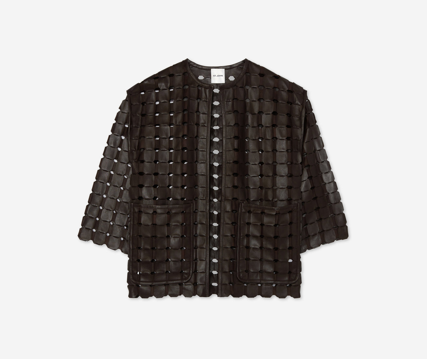 Geometric Weave Leather Coat
