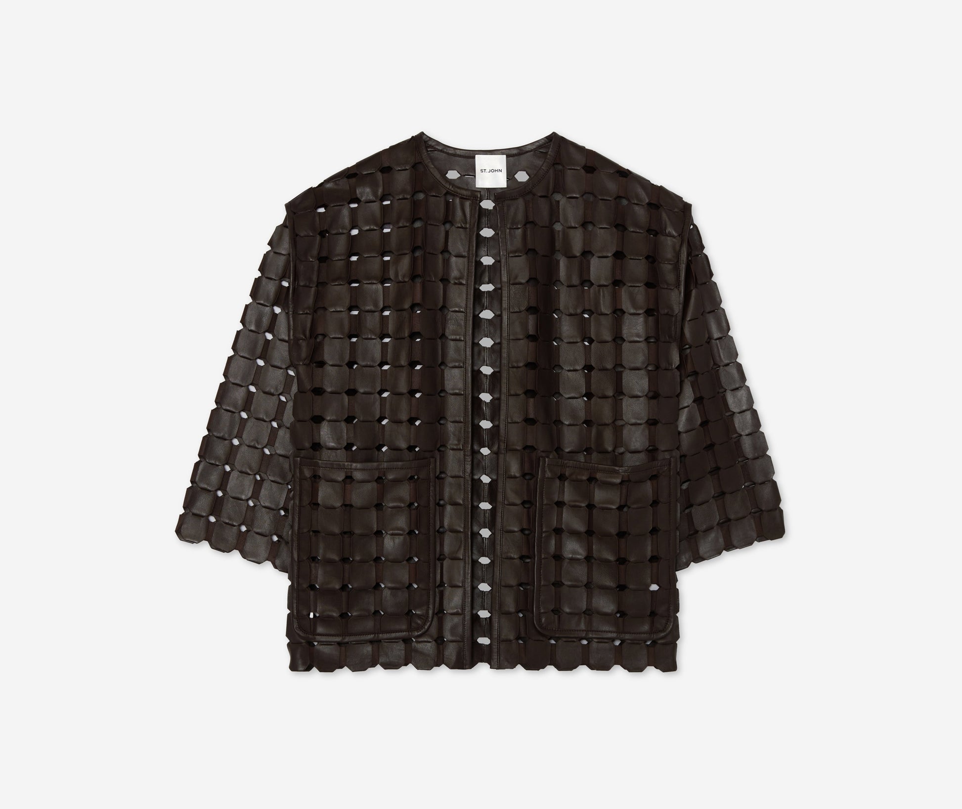 Geometric Weave Leather Coat