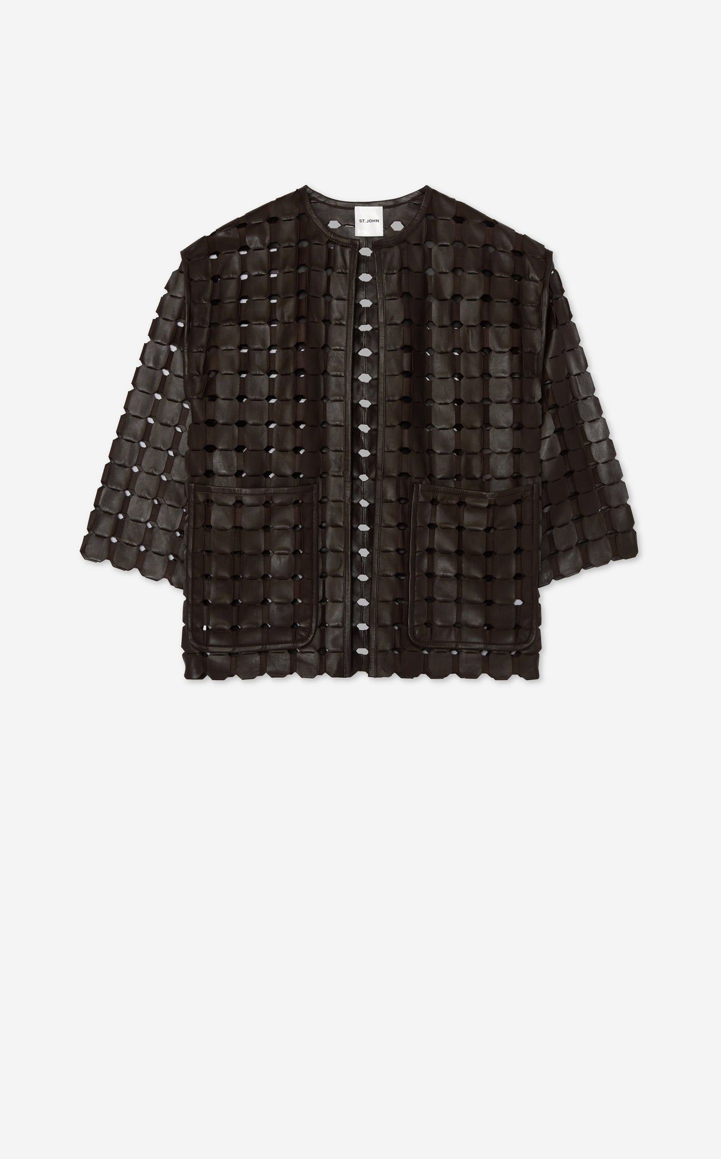 Geometric Weave Leather Coat