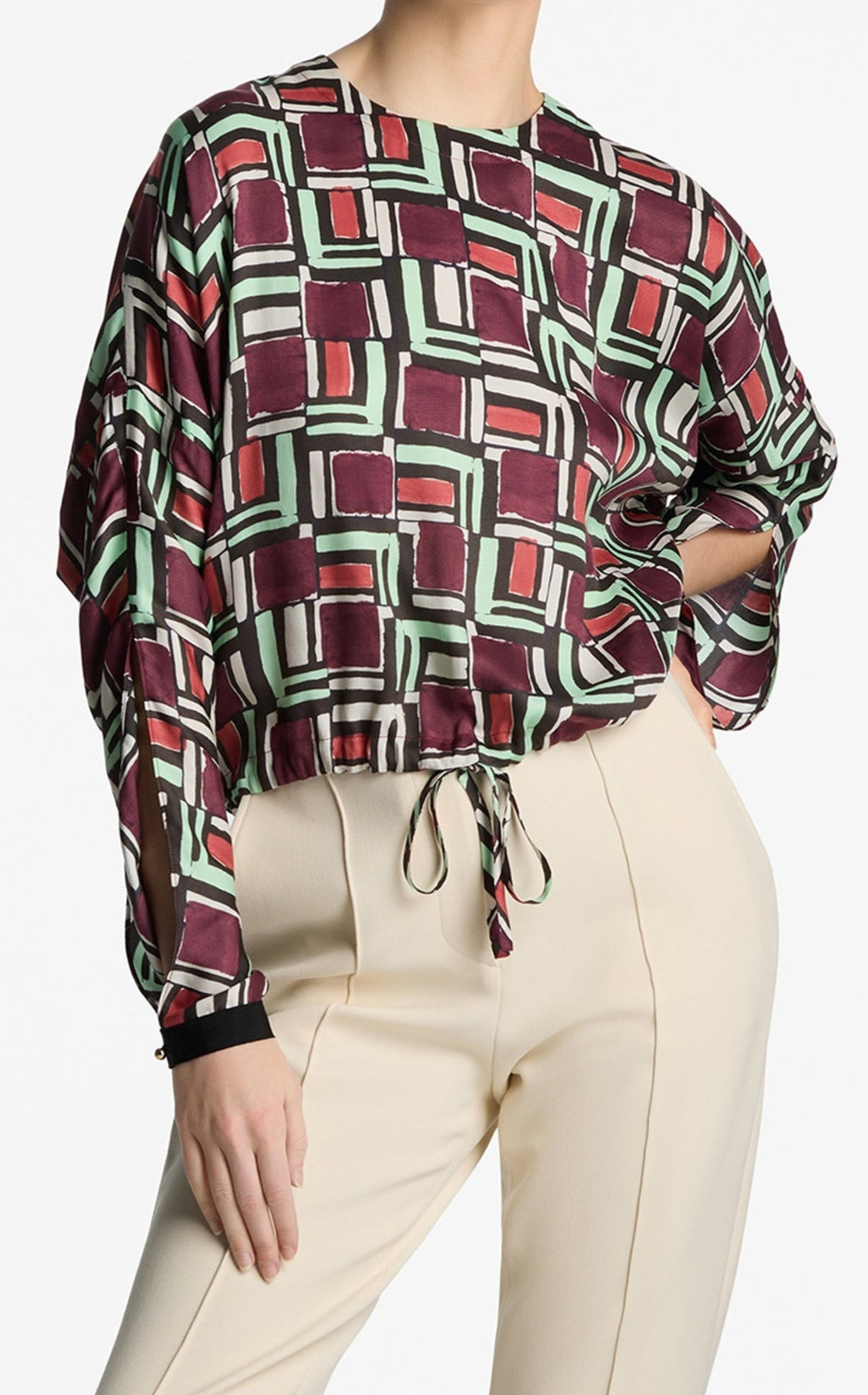 Painted Geo Print Dolman Top