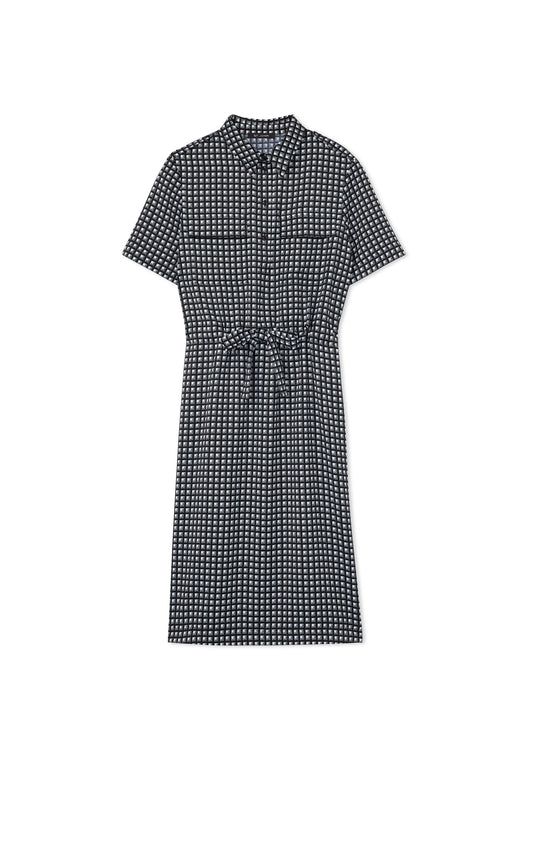 Grid Print Short Sleeve Pocket Dress