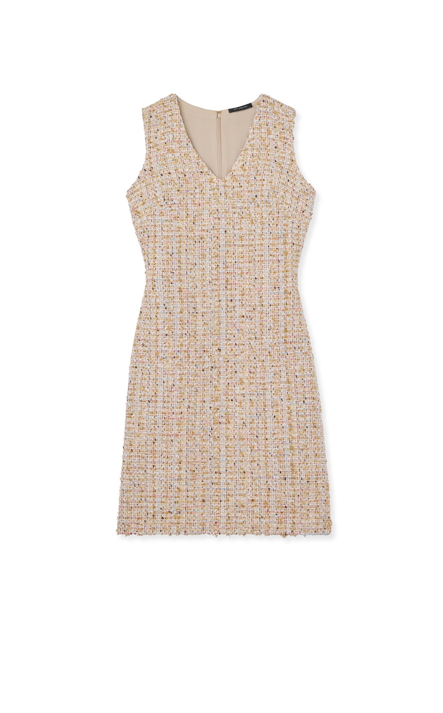 Gold Eyelash Tweed V- Neck Dress